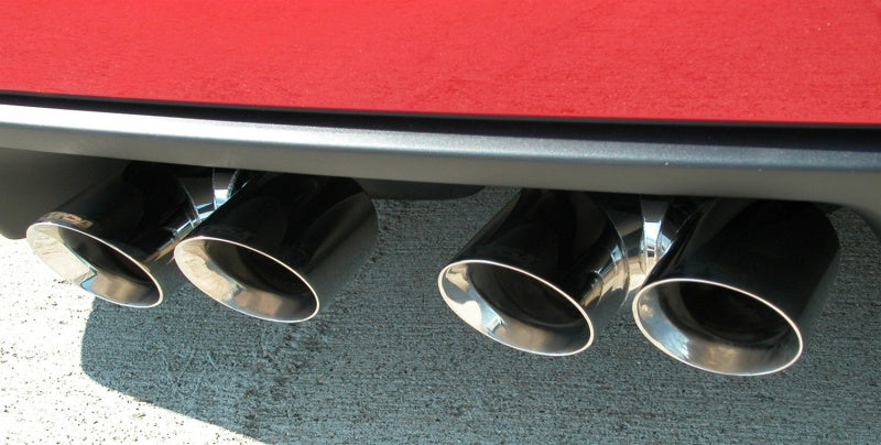 Polished CORSA Performance axle-back exhaust for Chevrolet Corvette C6 Z06 2006-2013 with 7.0L V8 engine, showcasing the polished tips.