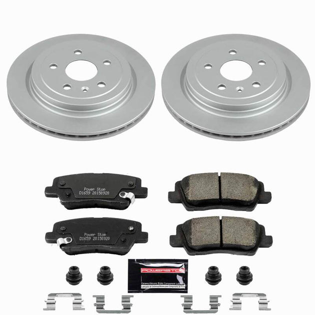 PowerStop Z23 coated rear brake kit for Cadillac CTS 2014-2019, performance brake system with drilled and slotted rotors.