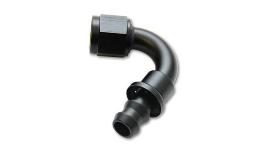 Vibrant 4AN push-on 120-degree hose end elbow fitting for high-performance automotive or fluid transfer applications.