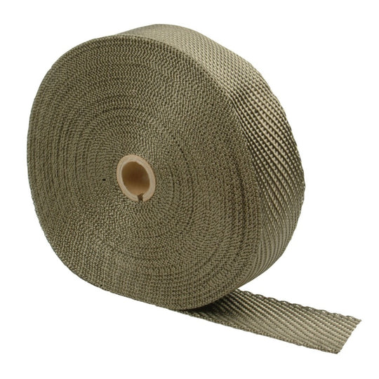DEI Titanium Exhaust Wrap 2in x 100ft for heat insulation on exhaust systems, shown in the image with rolled wrap material.