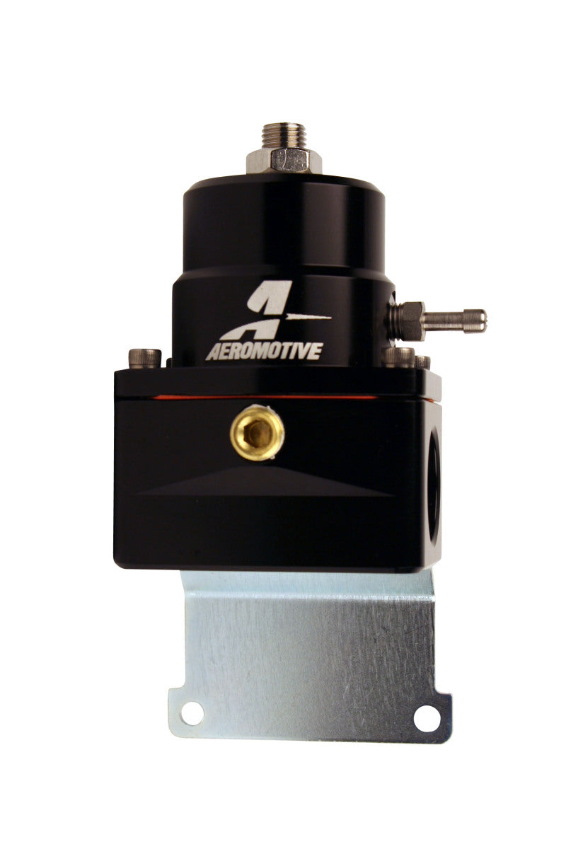 Aeromotive adjustable EFI fuel pressure regulators with black finish, featuring -10 inlet and -6 return fittings.