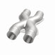 MagnaFlow Smooth Trans X 2.25/2.25 stainless steel X pipe for exhaust systems, shown in a close-up image.