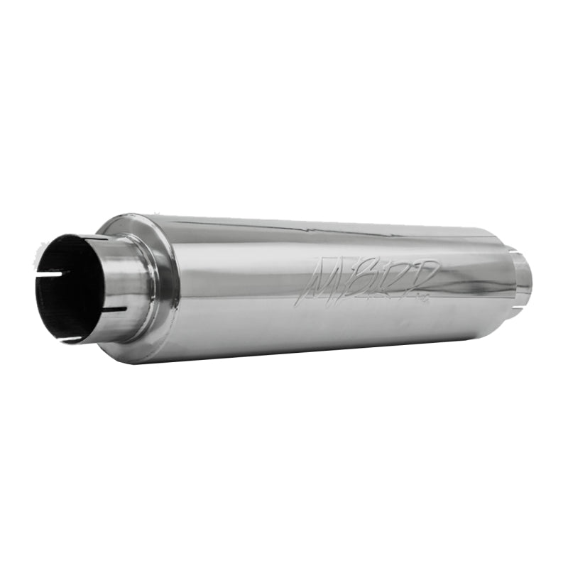 MBRP universal quiet tone muffler with 4-inch inlet and outlet, 24-inch body, 6-inch diameter, and 30-inch overall length.