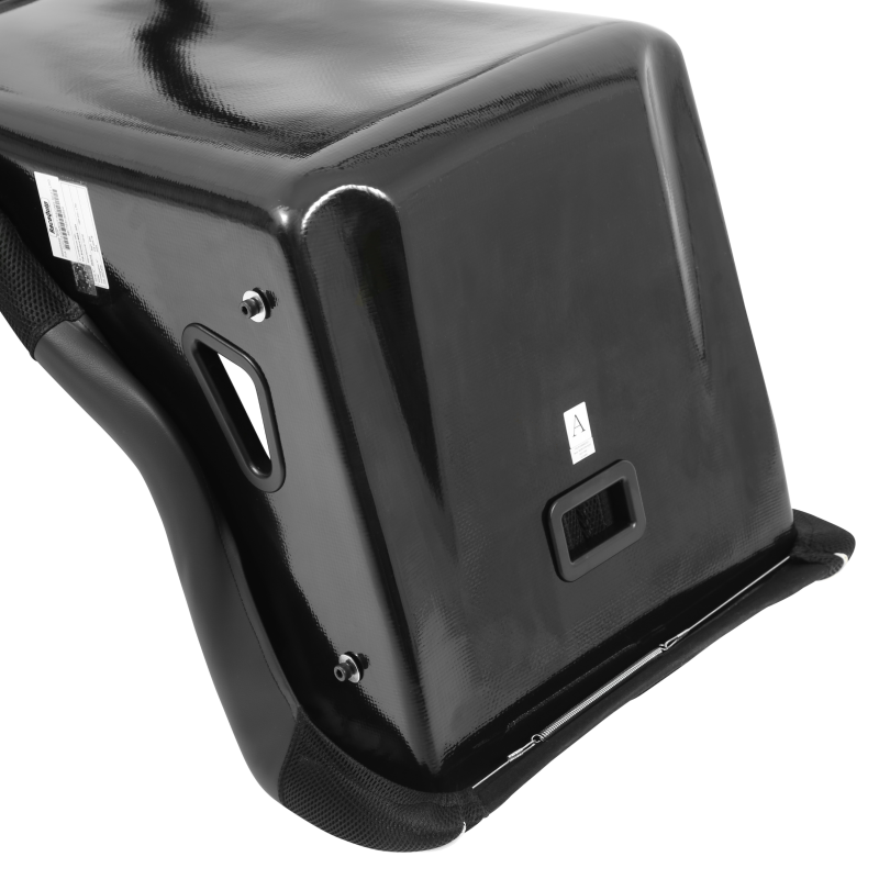 RaceQuip FIA containment racing seat in large size, black with side bolsters, designed for high-performance racing comfort and safety.