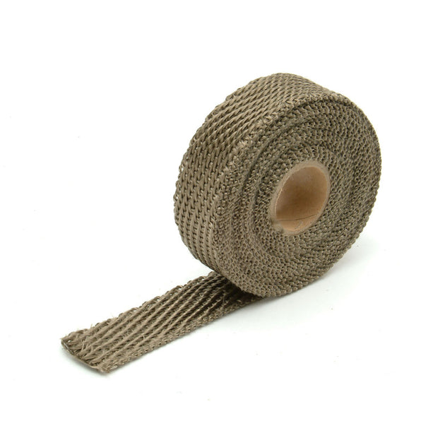 DEI Titanium Exhaust Wrap 1in x 15ft, heat-resistant wrap for automotive exhaust systems, shown in rolled form.