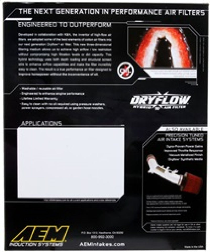 AEM DryFlow air filter for Silverado, Sierra, Avalanche, Tahoe, Yukon, 12.625-inch drop-in, washable, high-performance filtration