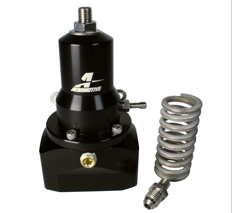 Aeromotive adjustable fuel pressure regulator with 30-120 PSI range, .500 valve, 2x AN-12 inlets, and AN-12 return system.