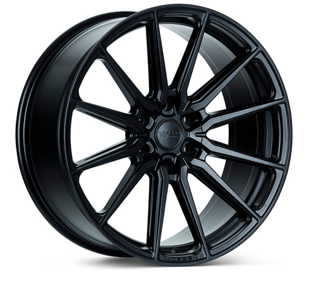 Vossen HF6-1 22-inch satin black forged wheel with 6x139.7 bolt pattern, 9.5-inch width, and deep face design.