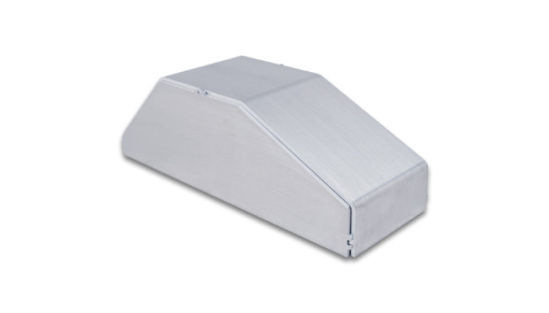 Vibrant I/C end tank for forced induction, 3.5-inch wide, 9.85-inch long, 3.25-inch tall, with 5052 aluminum construction.