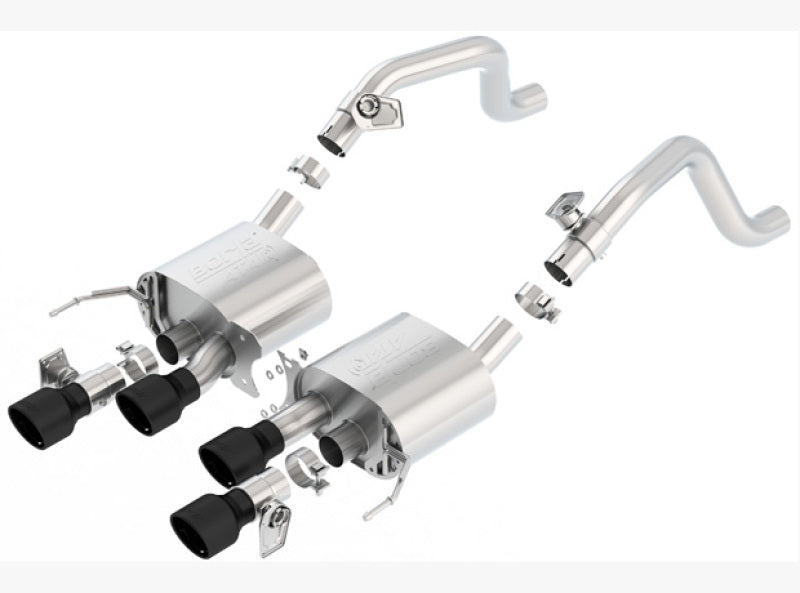 Borla axle-back ATAK exhaust system for 2014-2018 C7 Corvette Stingray with dual 2.75-inch outlets and chrome exhaust tips.