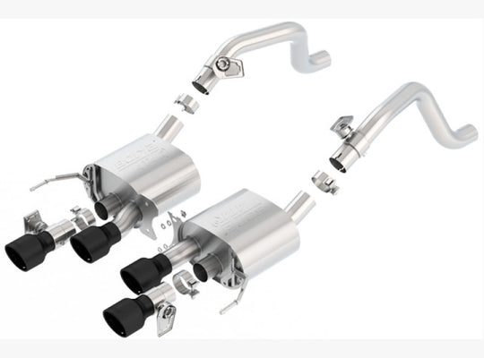 Borla axle-back ATAK exhaust system for 2014-2018 C7 Corvette Stingray with dual 2.75-inch outlets and chrome exhaust tips.