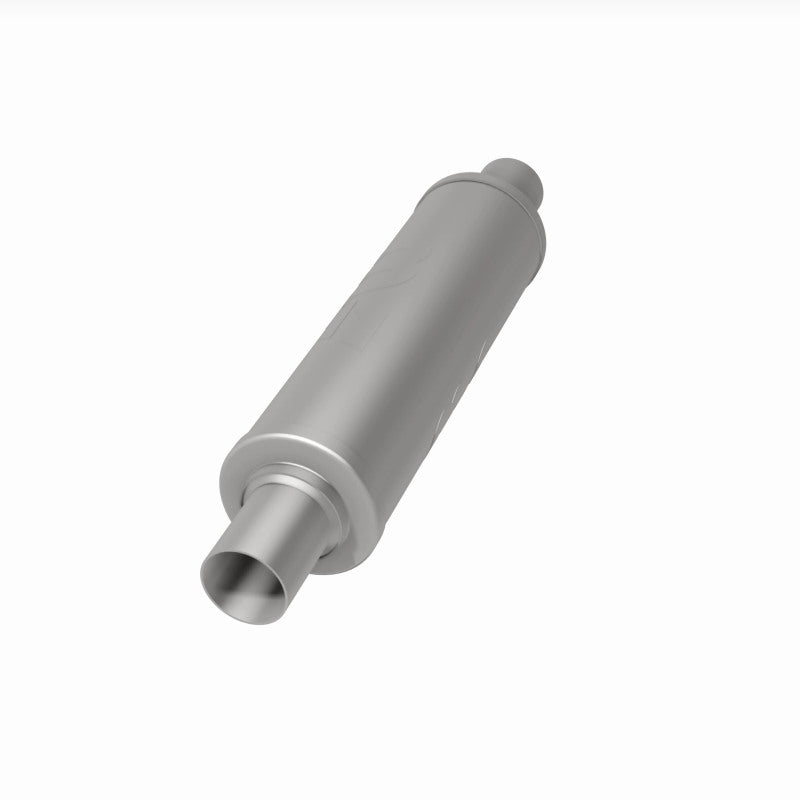 MagnaFlow Mag SS muffler with 14x4x4 inch dimensions and dual 2x2 inlet and outlet pipes, stainless steel construction.