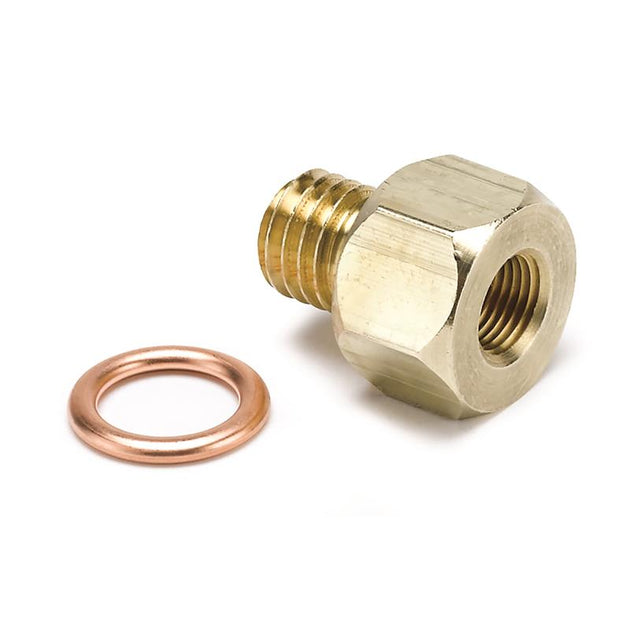AutoMeter metric electric temperature or pressure adapter showing 1/8in NPT to M12x1.75 gauge connector for automotive use