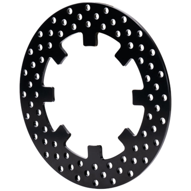 Wilwood 11.25-inch drilled steel brake rotor with 8 on 7.18 bolt pattern and snap ring for 2-piece brake system.