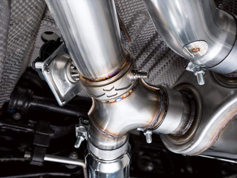 AWE Tuning Cadillac CT5-V Blackwing catback exhaust with chrome silver tips, showcasing its sleek design and polished finish.