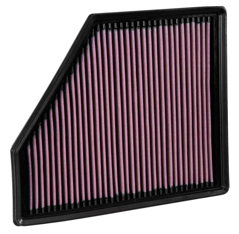 K&N Engineering drop-in air filter for 2016 Chevy Camaro SS 6.2L engine, showing the clean, high-performance filter element.
