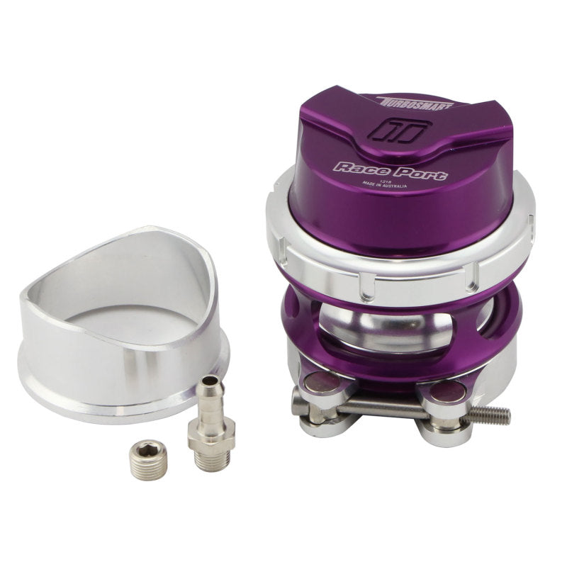 Purple Turbosmart RacePort BOV blow off valve for Gen V vehicles, featuring a sleek design and high-performance airflow system.