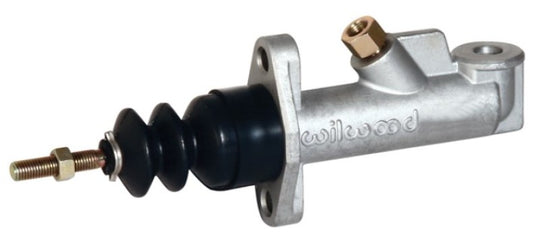 Wilwood compact remote aluminum brake master cylinder with .750-inch bore, shown with mounting and brake line fittings.
