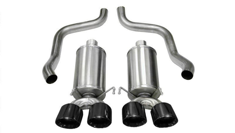CORSA Performance Corsa 2009-2013 Chevy Corvette C6 V8 axle-back exhaust with dual black 3.5-inch tips, rear view showing dual tips.