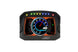 AEM CD-5LG carbon digital dash gauge with internal 10Hz GPS and antenna, showing a sleek, modern digital display panel.