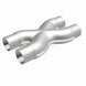 Magnaflow Smooth Trans X 2.25-inch stainless steel X pipe for exhaust systems, shown in a close-up image.