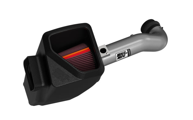 K&N 09-13 Silverado 1500 NextGen aluminum cold air intake installed in engine bay, showcasing sleek design and durable construction