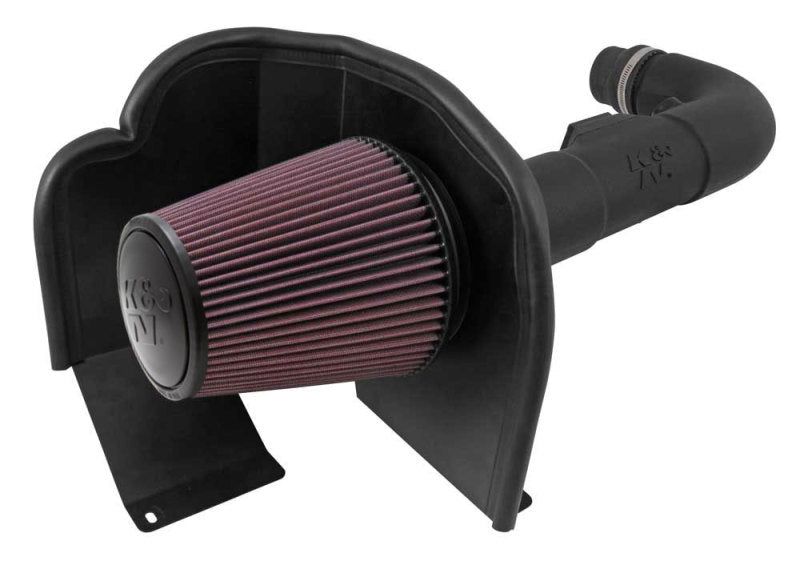 K&N 63 Series AirCharger cold air intake kit installed in a Chevy Silverado 4.3L V6 engine for improved performance.