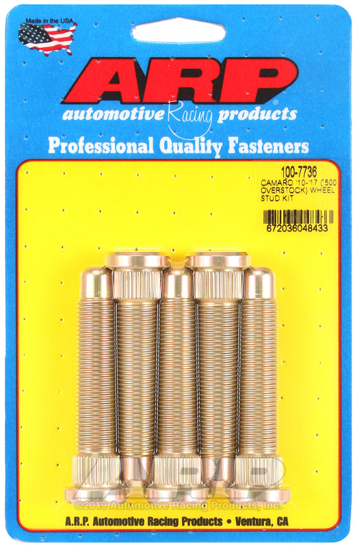 ARP wheel stud kit for 2015-2017 Chevrolet Camaro, includes M14 .500 inch over stock length wheel studs.