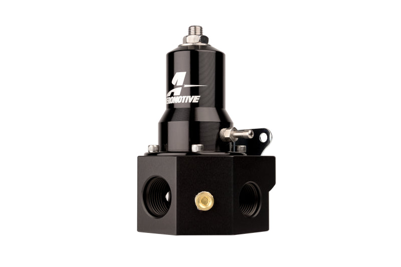 Aeromotive Pro-Series EFI Boost Reference Fuel Pressure Regulator showing pressure gauge and fuel inlet connections.