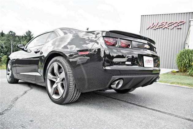 MBRP black coated axle back muffler delete for 2010-2015 Chevrolet Camaro V8 6.2L, showing the exhaust tip and pipe.