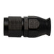 DeatschWerks 6AN female swivel straight hose end fitting with PTFE and olive insert, matte black anodized finish.