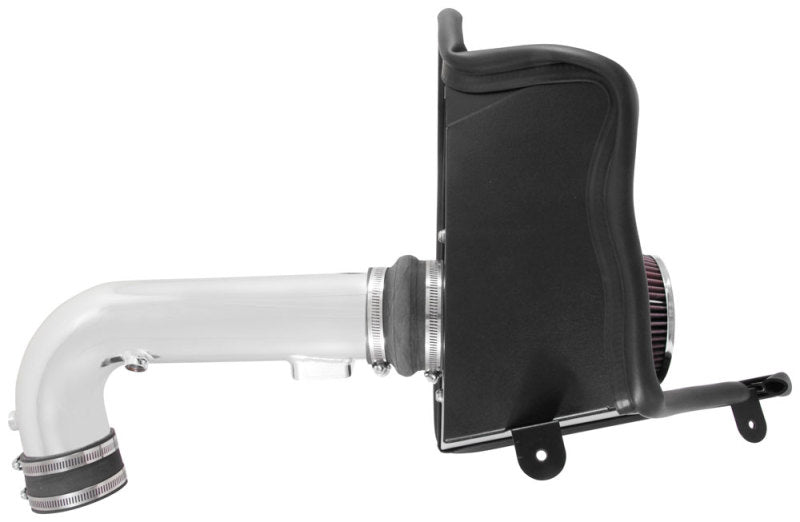 K&N Engineering silver Typhoon short ram cold air intake for 2016-2017 Chevy Camaro 3.6L engine, showing the intake with filter and tubing.