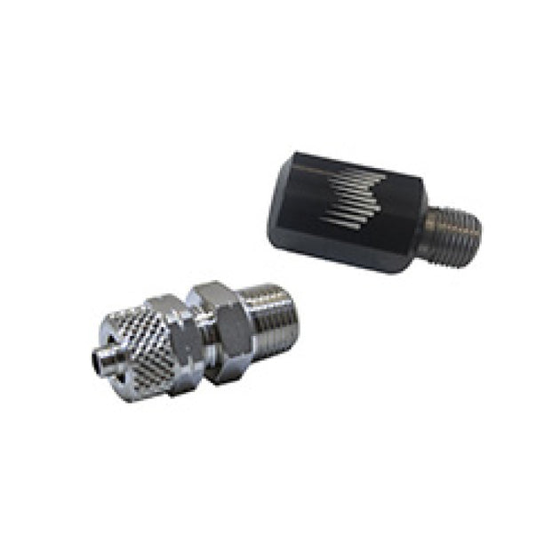 Black Snow Performance 90-degree nozzle holder for water meth nozzles, fits 1/8in. NPT to 1/4in. OD tubing.