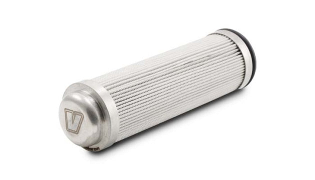 Vibrant replacement 10 micron HD power fuel filter element showing a clean, cylindrical filter part for vehicle fuel systems