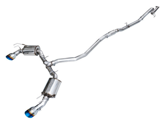 AWE Tuning dual vapor blue catback exhaust system for 2022-2026 Honda Civic Si and Acura Integra Touring Edition, showing polished pipes.