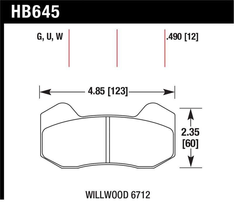 Hawk Performance Wilwood Type 6712 DTC-30 racing brake pads with black friction material and metal backing plate for high-performance braking