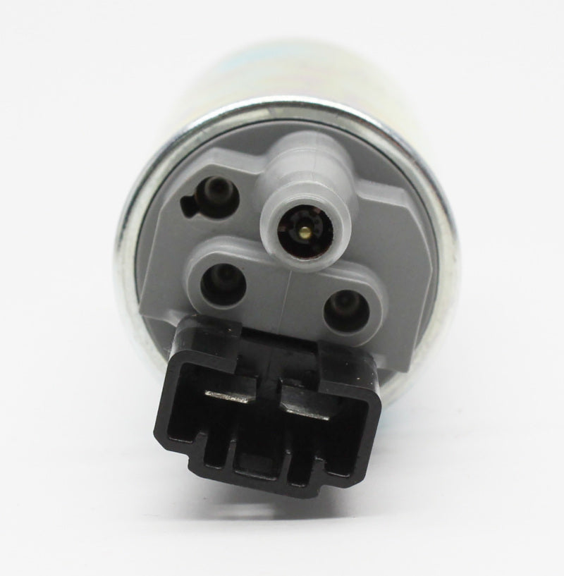 Walbro 350lph high pressure fuel pump with 11mm inlet and 180-degree outlet, designed for high-performance fuel systems.