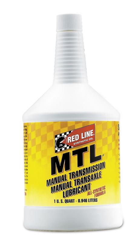 Red Line MTL 75W80 GL-4 gear oil quart bottle, ideal for manual transmissions and gearboxes, with red and white labeling.