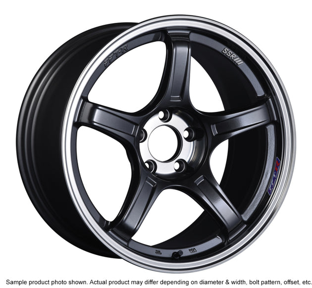 SSR GTX03 18x9.5 black graphite cast wheel with 5x100 bolt pattern and 38mm offset, showcasing a sleek automotive wheel design.