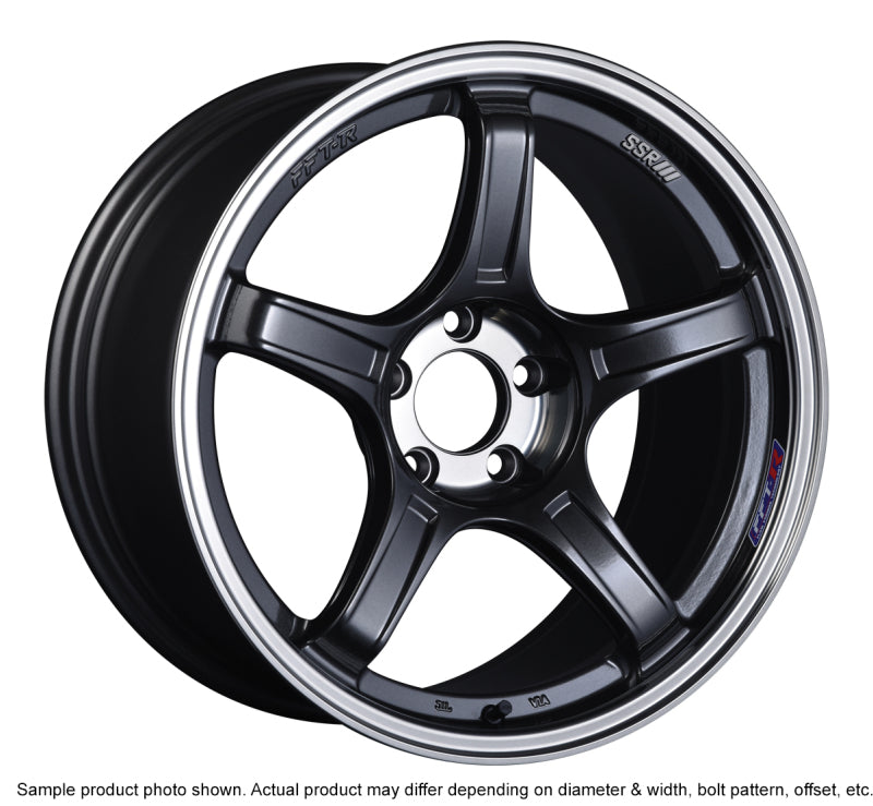 SSR GTX03 18x9.5 black graphite cast wheel with 5x100 bolt pattern and 38mm offset, showcasing a sleek automotive wheel design.