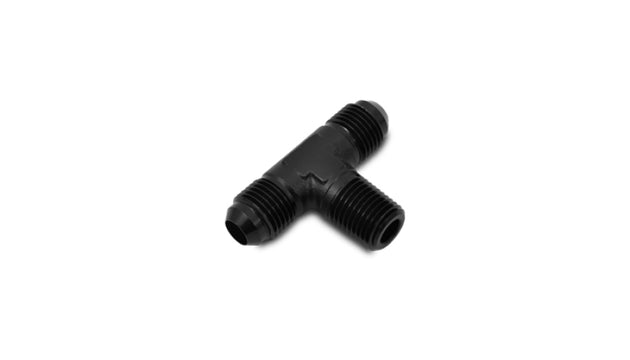 Vibrant Aluminum -10AN x 1/2in NPT Flare to Pipe Tee Adapter fitting showing the metal fitting with flare and NPT threaded ends.