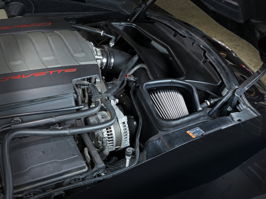 aFe POWER Magnum FORCE Stage-2 Pro DRY S cold air intake system for 2014-2019 Chevrolet Corvette C7 V8 6.2L engine, showing intake components
