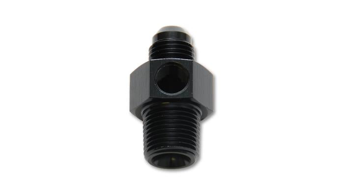 Vibrant -8AN male to 1/4 inch NPT male union adapter fitting with 1/8 inch NPT port for fluid connections.