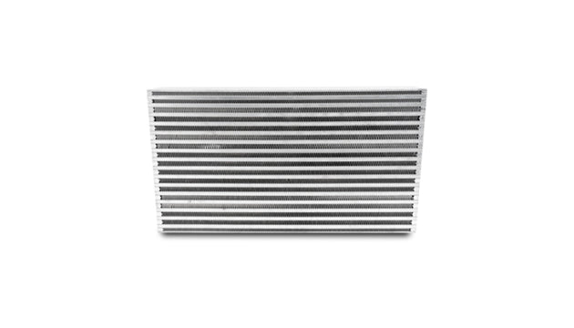 Vibrant air-to-air intercooler core, 22x11.8 inches, 4.5 inches thick, with finned cooling surface and end tanks for turbocharged engines.