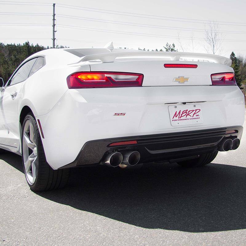 MBRP 2016+ Chevy Camaro SS 6.2L catback exhaust system with dual 3-inch pipes and SS T409 quad tips, street version.