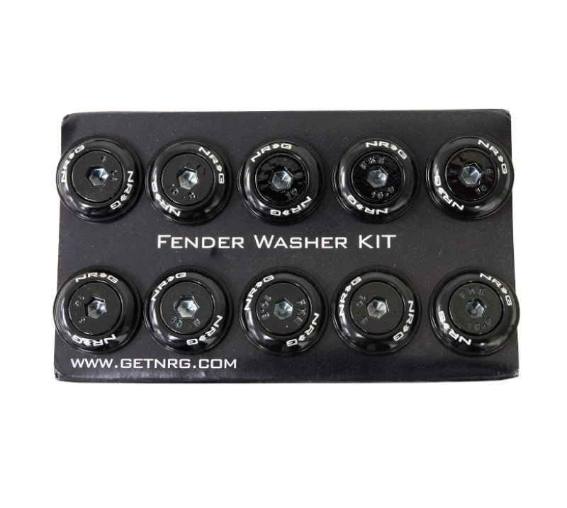 NRG black fender washer kit with M6 bolt rivets for plastic, includes 10 hardware pieces for automotive body repairs