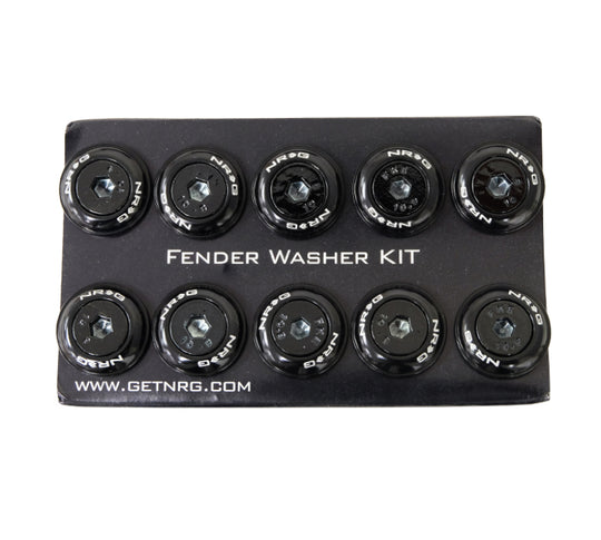 NRG black fender washer kit with M6 bolt rivets for plastic, includes 10 hardware pieces for automotive body repairs