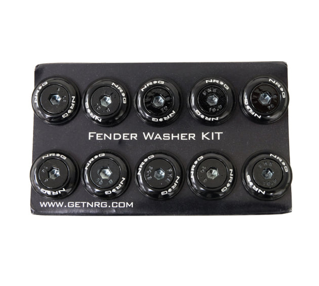 NRG black fender washer kit with M6 bolt rivets for plastic, includes 10 hardware pieces for automotive body repairs