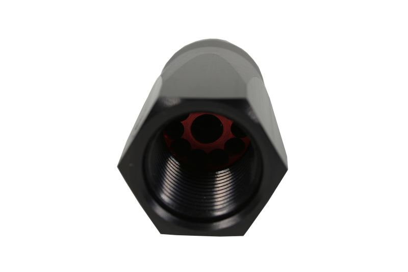 Aeromotive in-line full flow check valve with -10 AN male inlet and female outlet, designed for reliable fluid control in automotive systems.
