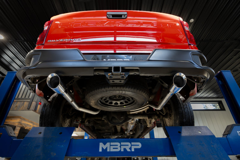 MBRP T304 SS 3-inch cat-back exhaust system for 2019+ Chevrolet Silverado and GMC Sierra 1500, featuring durable steel construction.